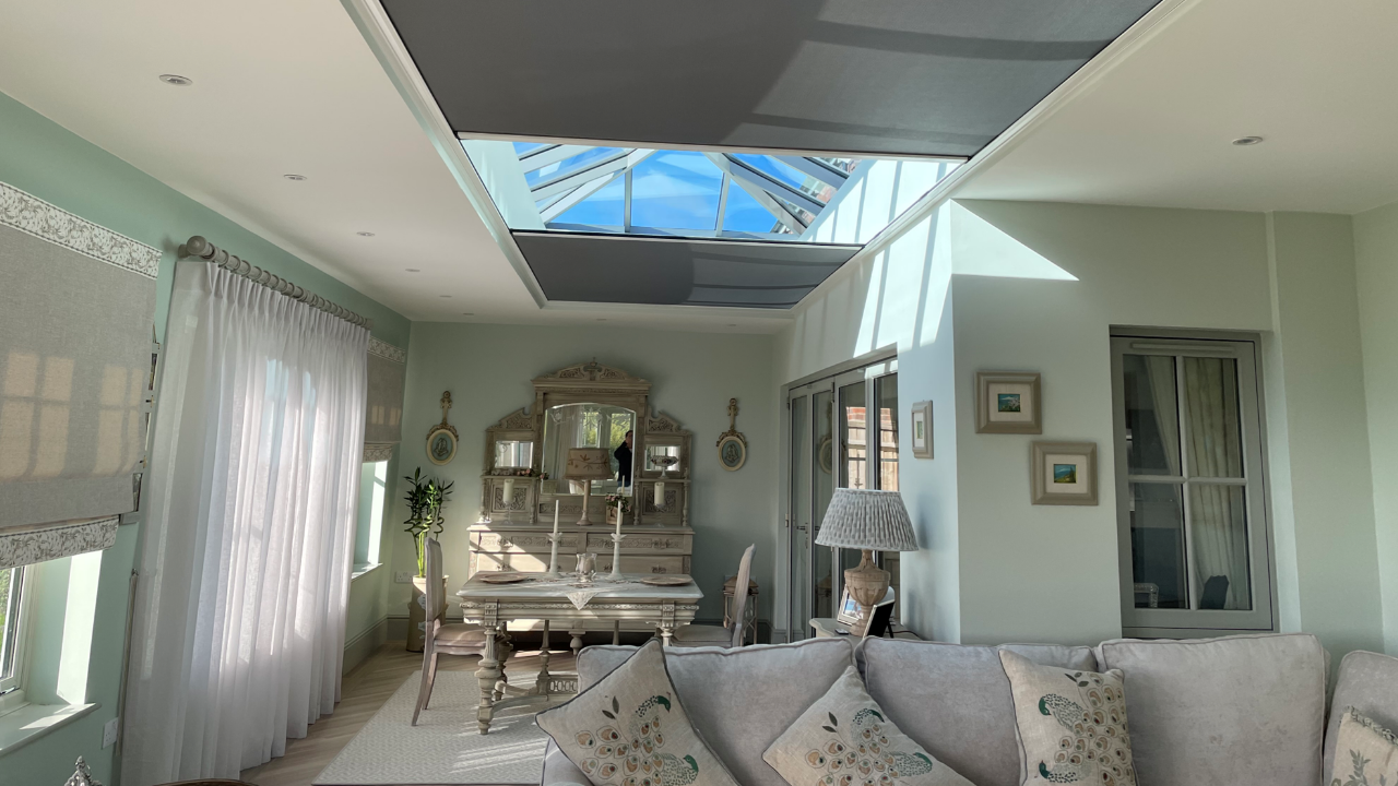 Small to medium Apollo solar battery powered electric roof lantern blind.