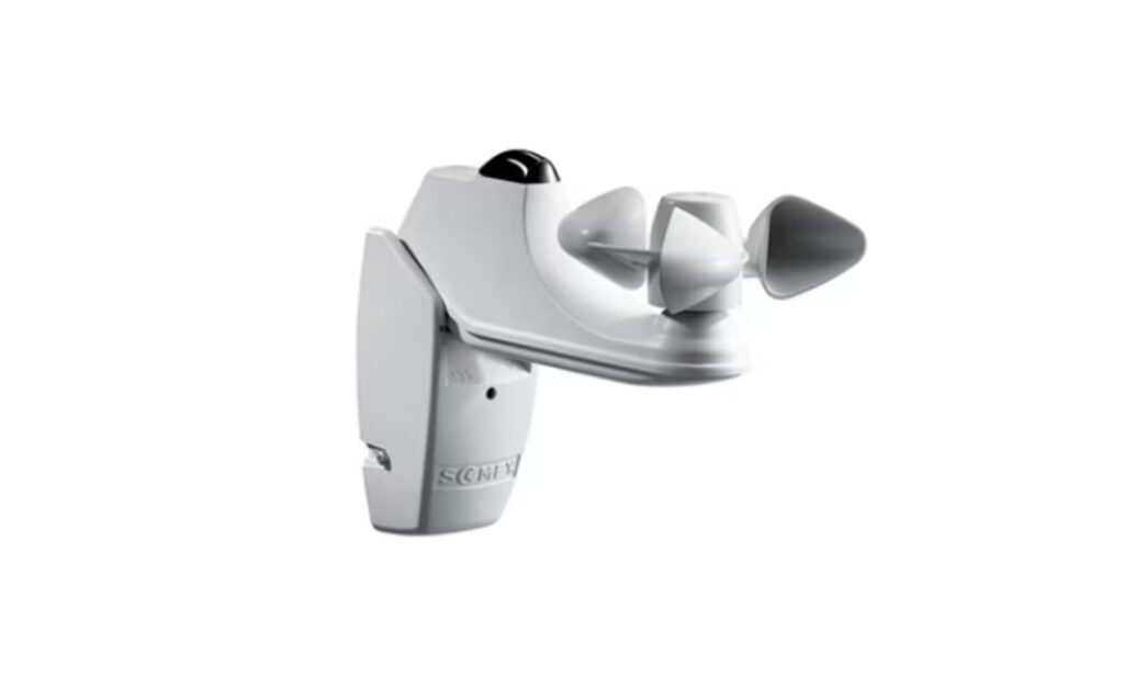 Somfy wind sensor used to protect external blinds, awnings, and roof systems from strong winds