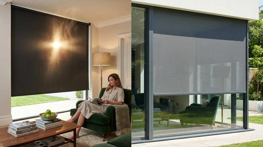 The "radiator effect" of an internal blind (left) heating the room